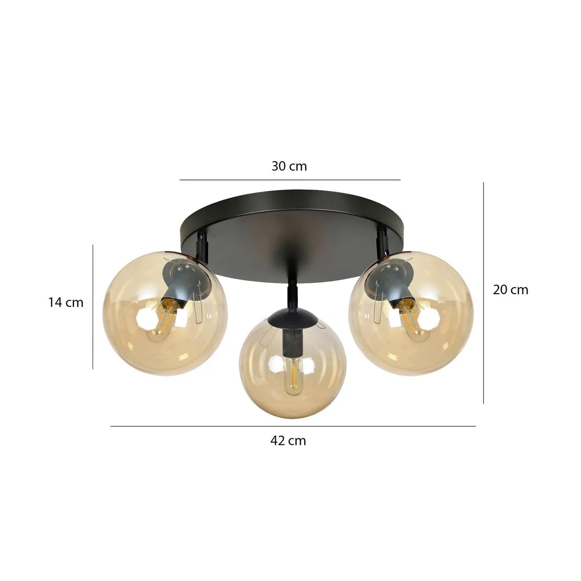 Tofi taklampe rund 3 lys - Svart/Amberfarget