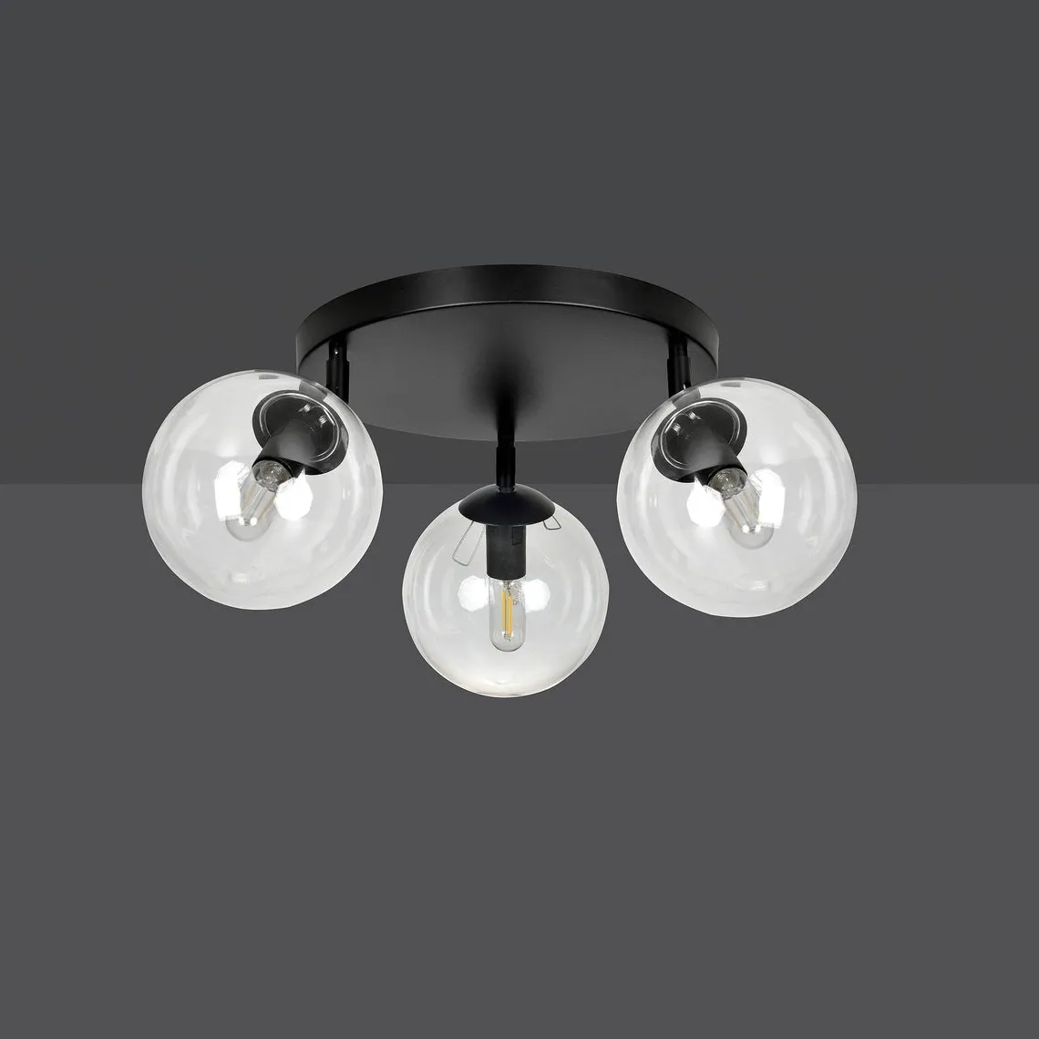 Tofi taklampe rund 3 lys - Svart/Klart glass