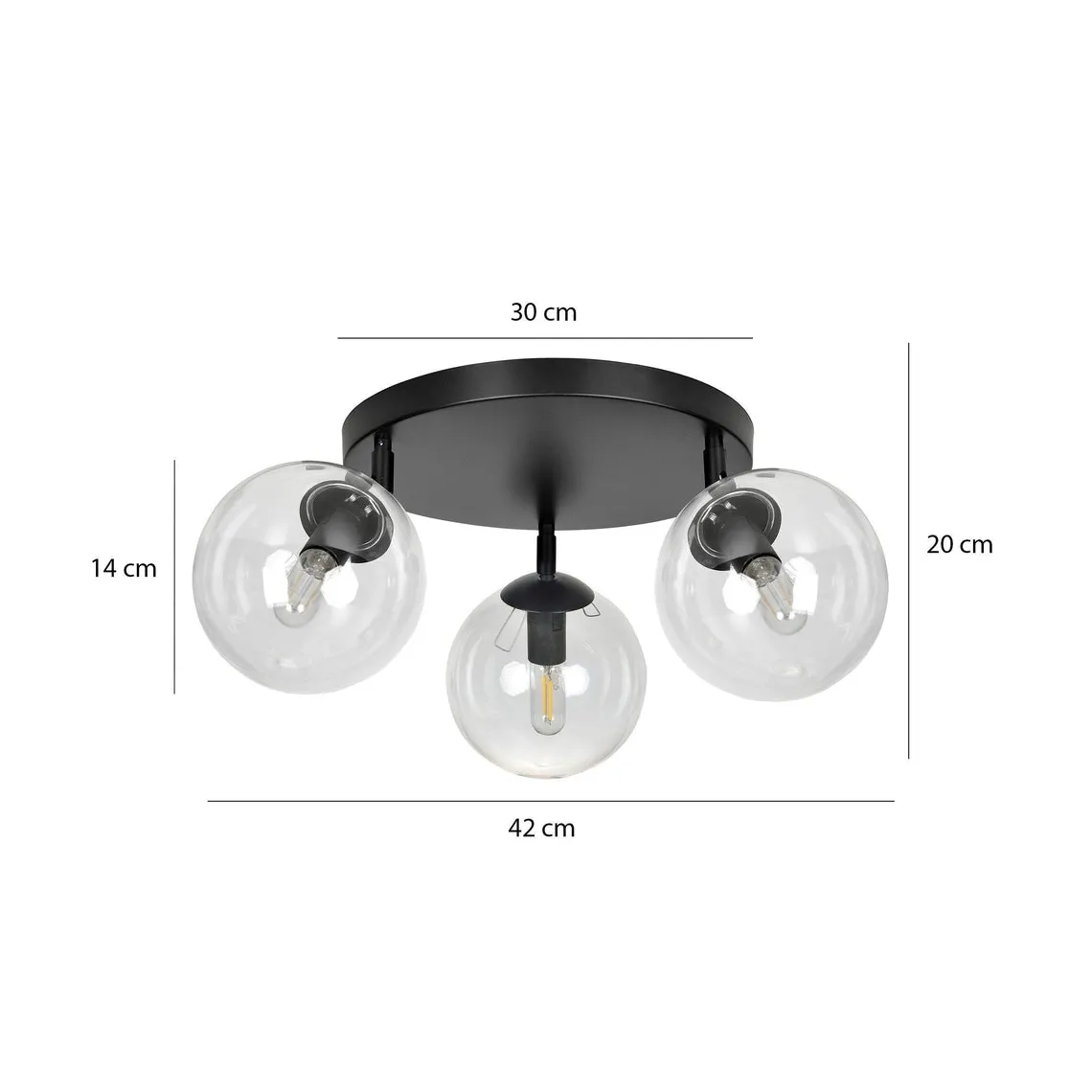 Tofi taklampe rund 3 lys - Svart/Klart glass