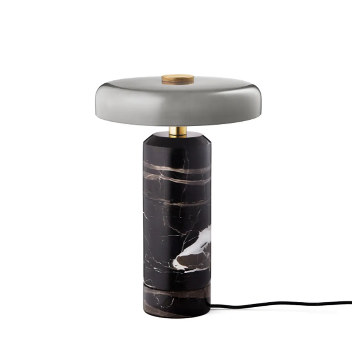 Trip oppladbar bordlampe - Ask marmor/Grå blank skjerm