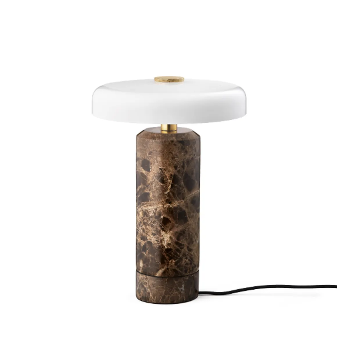 Trip oppladbar bordlampe - Dark Emperador brun marmor/Hvit skjerm