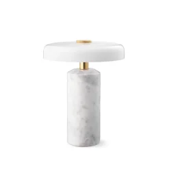 Trip oppladbar bordlampe - Hvit marmor/Hvit skjerm