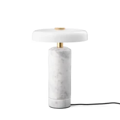 Trip oppladbar bordlampe - Hvit marmor/Hvit skjerm
