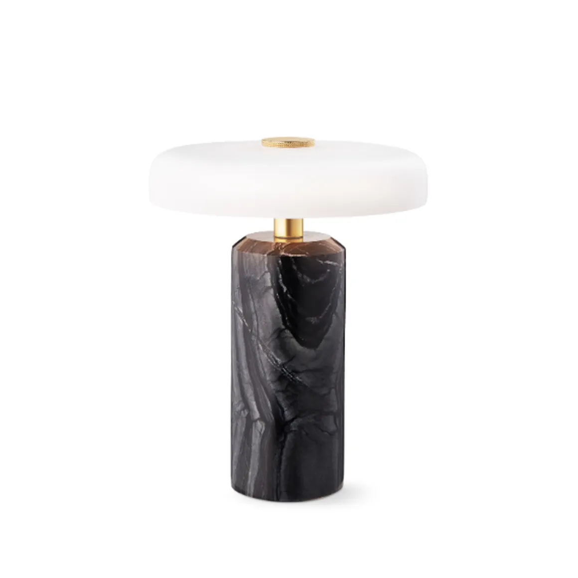 Trip oppladbar bordlampe - Sort marmor/Hvit skjerm
