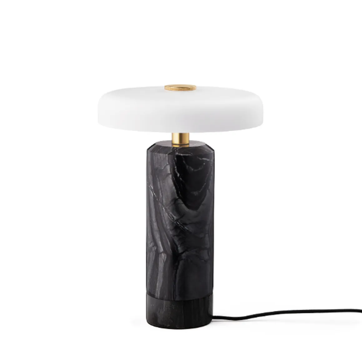 Trip oppladbar bordlampe - Sort marmor/Hvit skjerm