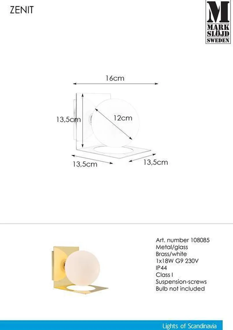 Zenit vegglampe IP44 - Messing - Messing